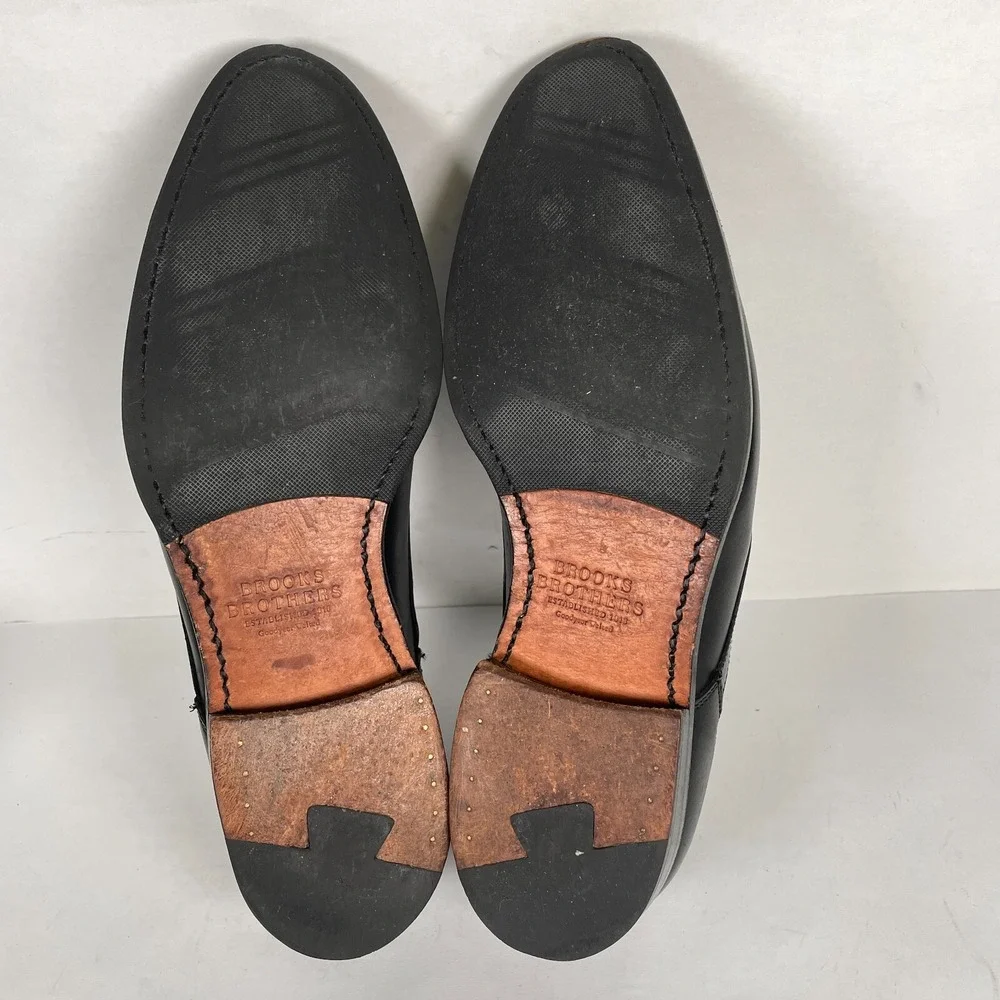 Brooks Brothers Loafers Mens Size 10.5 D Black Leather Apron Toe Dress Shoes USA